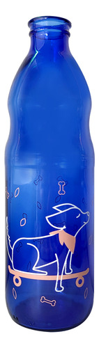 Botella Vidrio Azul 1000ml Perro Y Huesos Con Tapón X Unidad