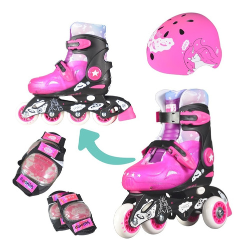 Roller Patin Unicornio Casco Codera Seguridad Luces Nena 