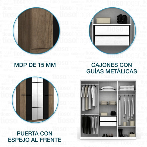 Imagen 5 de 10 de Placard Premium 2 Metros 6 Puertas Cajones Espejo Mode Envio