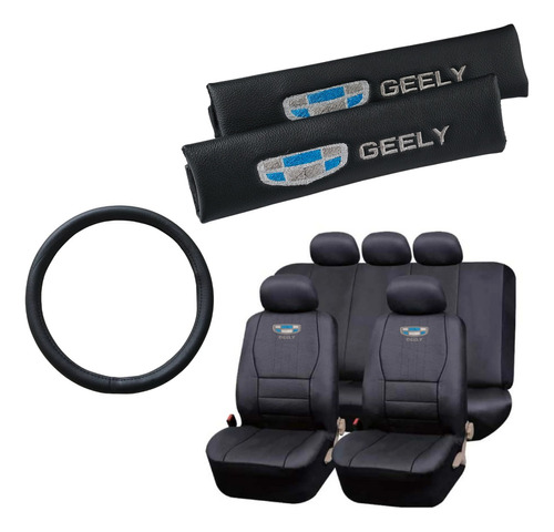 Funda Ecocuero Y Cubre Cinto Logo Geely +  C. Volante