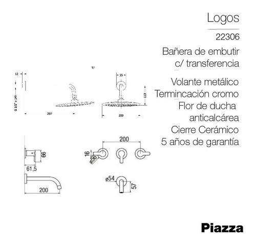 Grifería Piazza Logos Ducha Con Transferencia Baño 22306