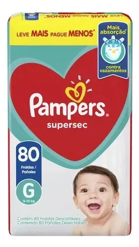 Fraldas Pampers Supersec 9 A 13kg Tamanho G/80 Unidades