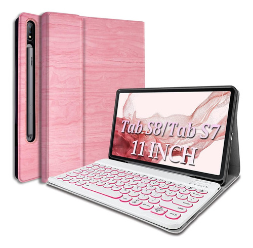 Funda Con Teclado Real Eagle Para Galaxy Tab S8 Rosa