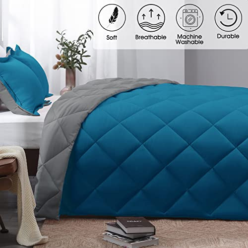Juego De Edredon Tamaño Queen Reversible Color Azul Y Gris Azul Y Gris Liso