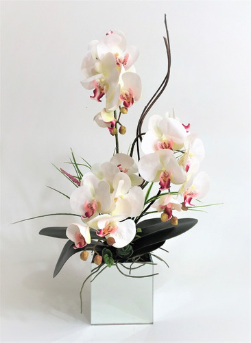 Arranjo 3 Orquídeas Artificiais Silicone Branca E Rosa 50cm | Parcelamento  sem juros