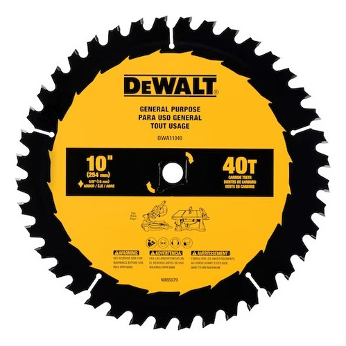 Hoja de sierra circular Dewalt Dwa11040, 10 254 mm, 40 dientes, color amarillo/negro