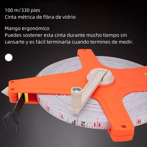 Cinta Metrica Larga 100 Metros Flexometro Fibra De Vidrio