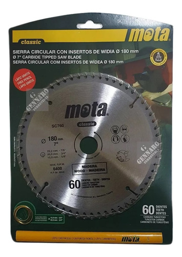 Hoja Disco Sierra Circular Madera Mota Sc760 180mm 60 Dtes