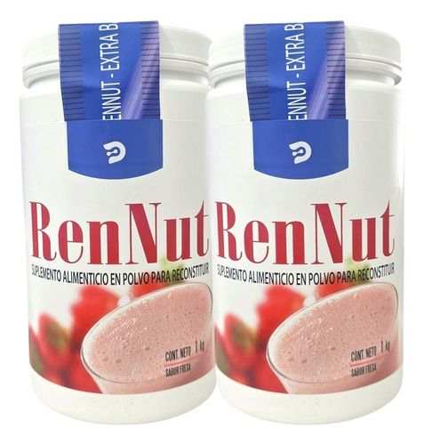 Kit 2 Piezas Malteada En Polvo Rennut 1kg Desacaf Biotec Sabor Fresa