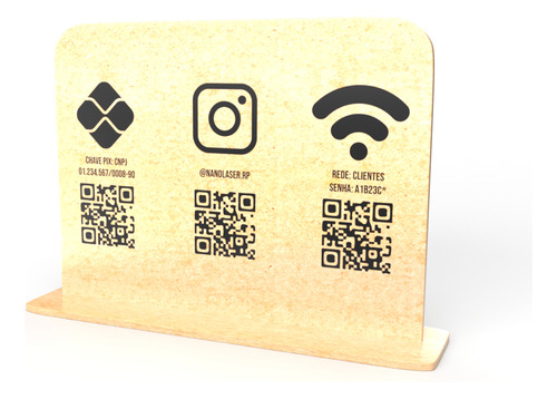 Placa Pix E Redes Sociais 17x10cm Em Mdf Com Qr Code