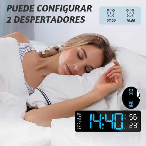 Reloj De Pared Digital Con Termómetro, Alarmas Y Calendario