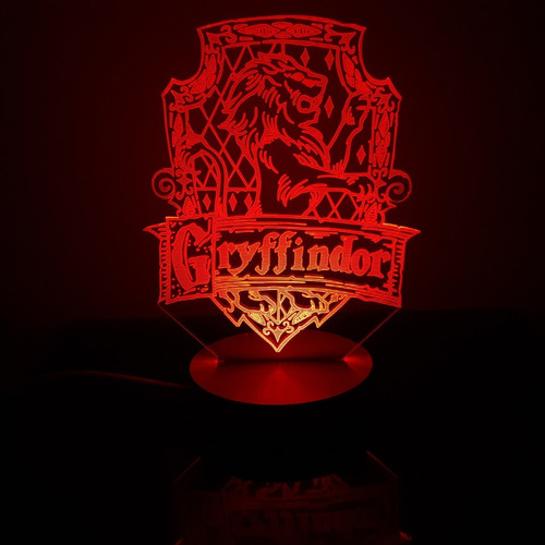 Lámpara De Mesa 3d Griffindor Harry Potter Base Madera