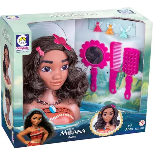 Boneca Busto Da Moana C/ Acessórios Disney Infantil Penteado - Dupari