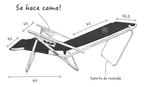 Imagen 6 de 10 de Reposera Silla Cama Aluminio Reforzada Playera 100 Kilos