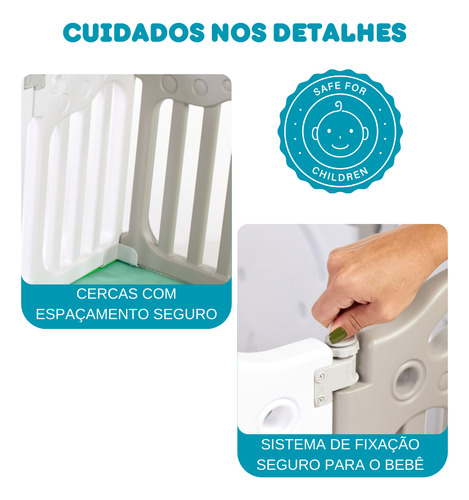 Cercado Modular Infantil 18 Módulos 225x151 Playground Cor cinza com branco Desenho do tecido Ursos