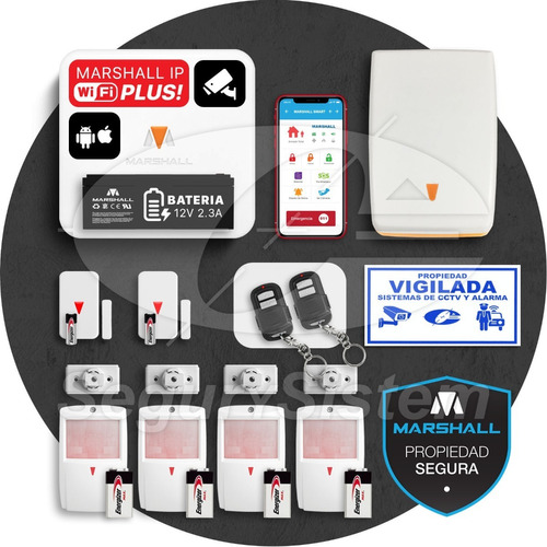 Kit Alarma Casa Marshall Ip Wifi Inalámbrica Domiciliaria Internet App Celular Sirena Sensores Inalámbrica Garantía