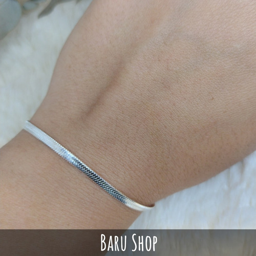 Imagen 2 de 8 de Pulsera Cola De Ratón Chata De Acero Blanco