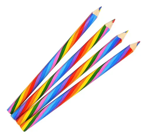 Juego De 16 Lápices De Colores Arcoíris | Diseño Rayado Con 4 Colores Por Lápiz | Triangular Y Ergonómico Para Niños | Ideal Para Dibujo Y Manualidades