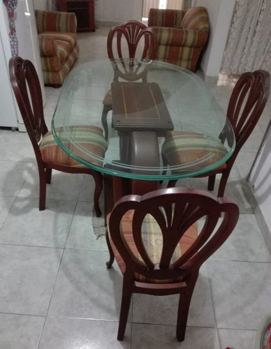 Comedor De 4 Puestos, Madera Y Cristal