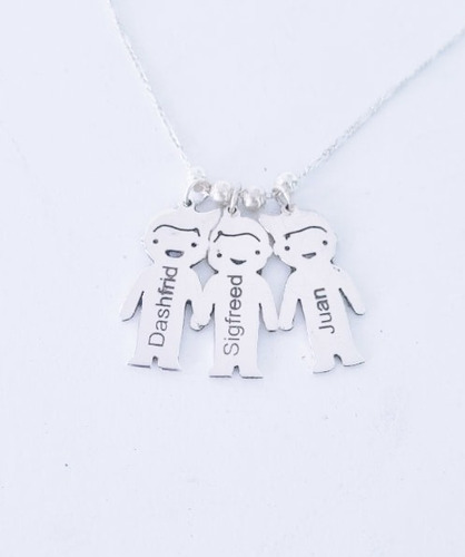 Collar 3 Dijes Personalizados De Niños En Plata Ley 925