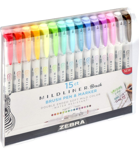 Plumones Punta Pincel Zebra Mildliner Brush 15 Colores