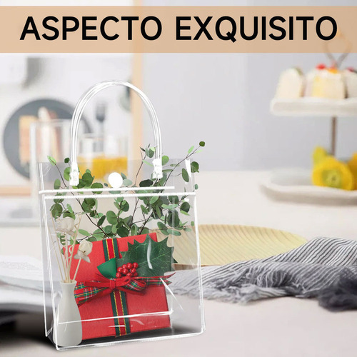 - 50 Pzs Bolsas De Regalo Pvc Transparente Con Asa Y Botones