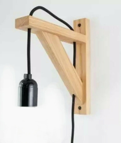 Lámpara Ménsula De Madera Con Cable Y Portalampara Negro 