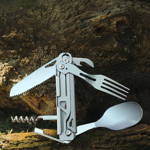 Cuchillo Plegable Multifunción Gadgets Tenedor Cuchara Inoxi