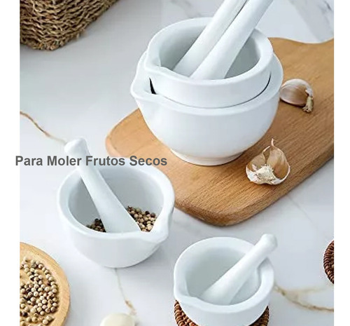 Mortero Para Cocina Porcelana 50mm Con Pilon Blanco