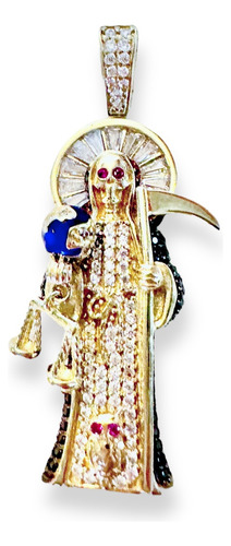 Dije Santa Muerte Mundo Con Zirconias 3.7 Cm De Oro 10k