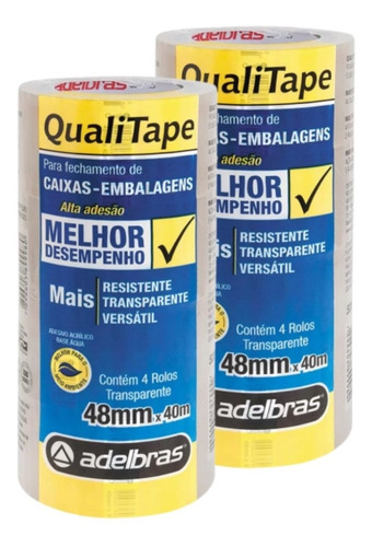 Fita Empacotamento 48 X 40m Transparente Qualitape - 8 Rolos