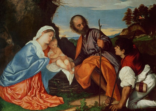 Lienzo Tela Tiziano La Santa Familia Y Un Pastor 70x98cm