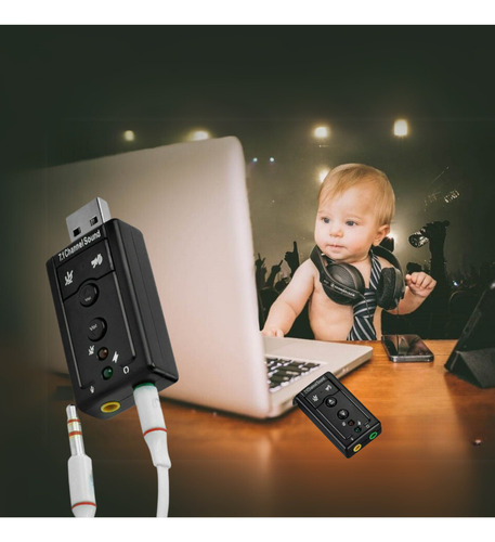 Placa Sonido CG Usb External Usb Sound Card 7.1 Pc Tarjeta Sonido Color Negro