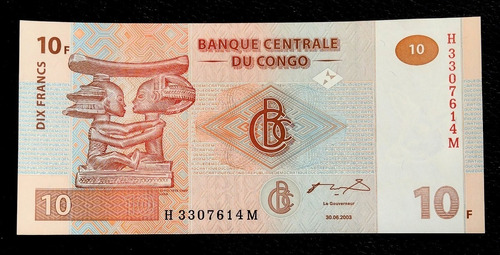 Congo 10 Francos 2003 Sc Pick 93 Arte Africano 