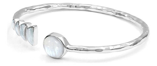 Brazalete Concha Nácar Y Piedra Luna Fase Lunar En Plata 925 Color Blanco Diámetro 17.7 Cm Largo 17.7 Cm