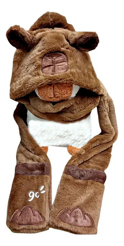 Gorro Capybara 3 En 1 Gorro Bufanda Y Guantes Carpincho Marrón Claro M Lisa