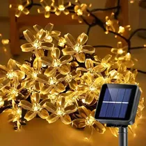 Comprar Luces Solares Adornos Navideña En Flor De Cerezo Jardín 22m Luces Blanco Frío serie de luces solares, series navidenas, luces decorativas solares, series solares, flores navideñas, serie solar
