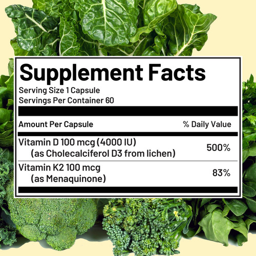 Vegan Vitality Vitamina D3 K2 4000 Ui Cápsulas Veganas
