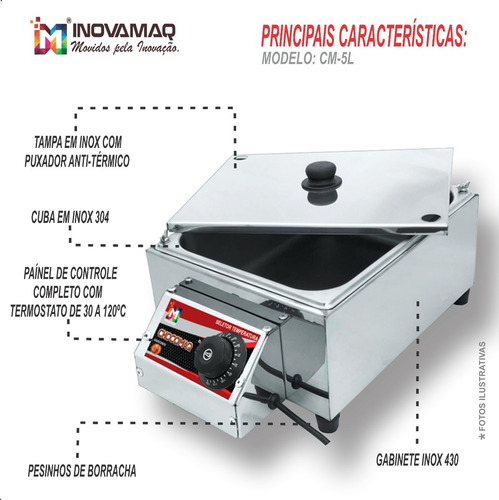 Imagem 4 de 6 de Derretedeira Analógica De Chocolate Rechaud 5kg - Inovamaq
