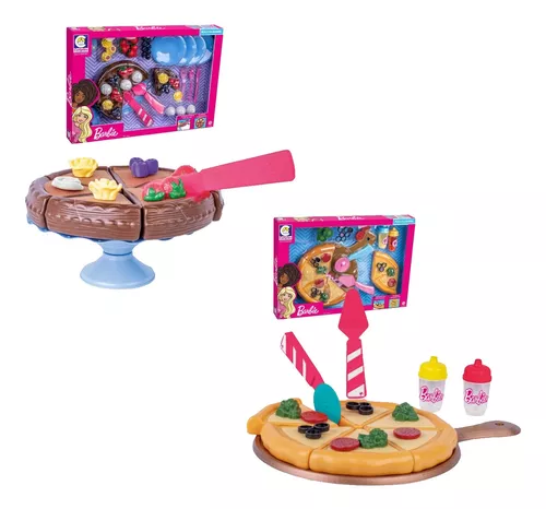 Kit Comidinhas De Brinquedo Bolo + Pizza Da Barbie Cotiplas