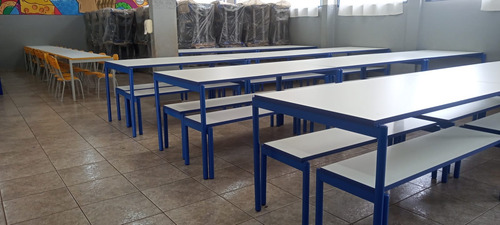 Mesa Para Refeitório Com Bancos Infantil 150x75 8 Lugares