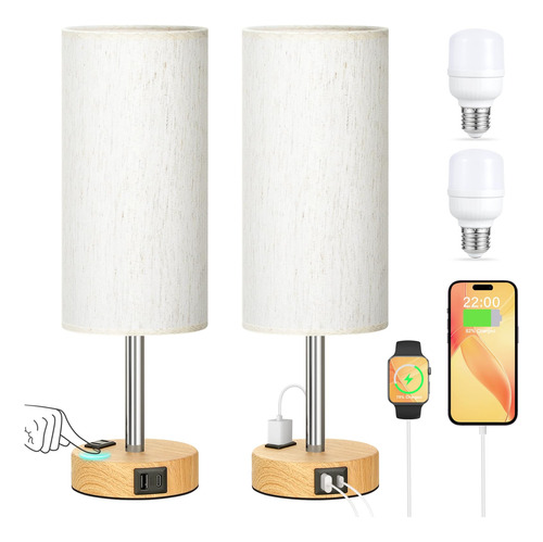 Touch Bedside Table Lamps Set 3 Way Dimmable Bedroom Lamps