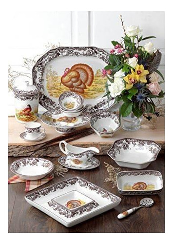 Spode Woodland Square Chip Y Dip Set 12 Plato De Motivo De Y