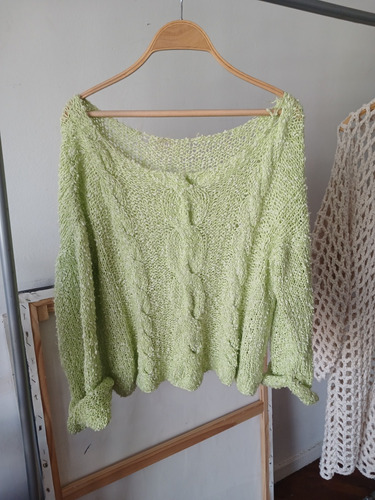 Sweater Verde Rombos Tejido A Mano Vintage Retro Lana