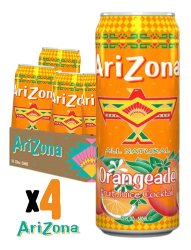 Jugos Arizona- 680ml - 4 Latas - Sabor Naranja