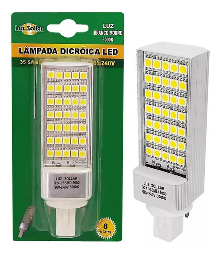 Lâmpada Compacta Pl Led 8w Bivolt Quente 3000k G24 35 Leds Cor da luz Branco 110V/220V