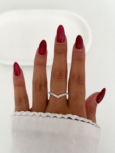 Anillo En Forma V Pico Cubic Brillo Minimalista De Plata Plateado 7