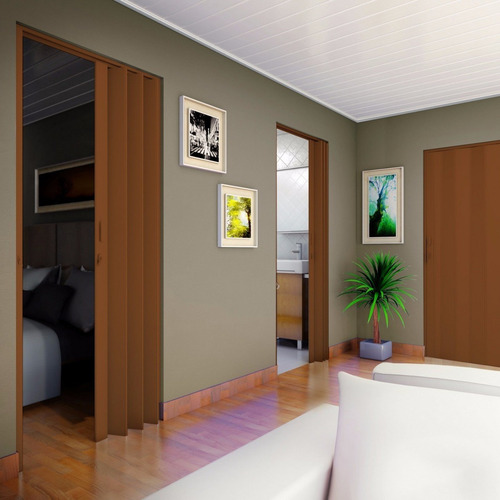 Porta Sanfonada Pvc Polifort 210cmx90cm Mogno Ewt Cor Madeira