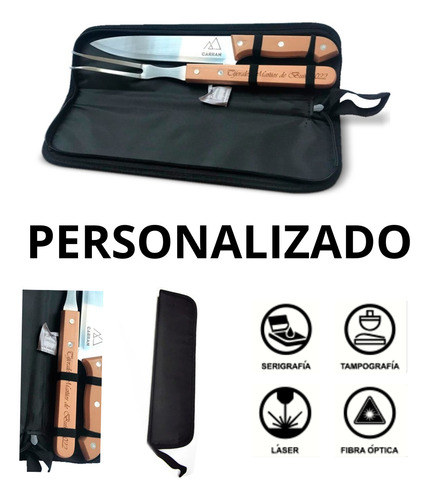 Set Parrillero 2 Pz Cuchillo + Pincho Estuche Personalizable