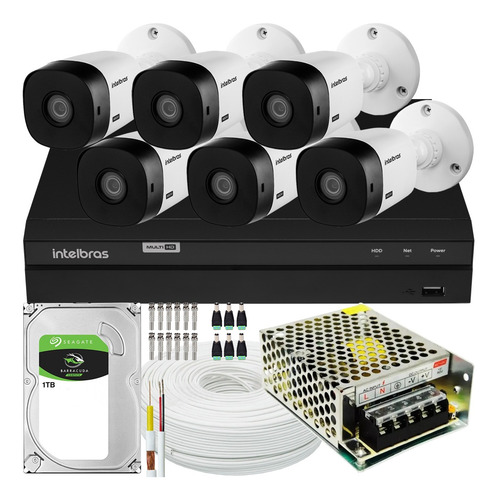 Imagem 1 de 6 de Kit 6 Cameras Intelbras Full Hd 20m 1220b 2mp 1080 Mhdx 1108